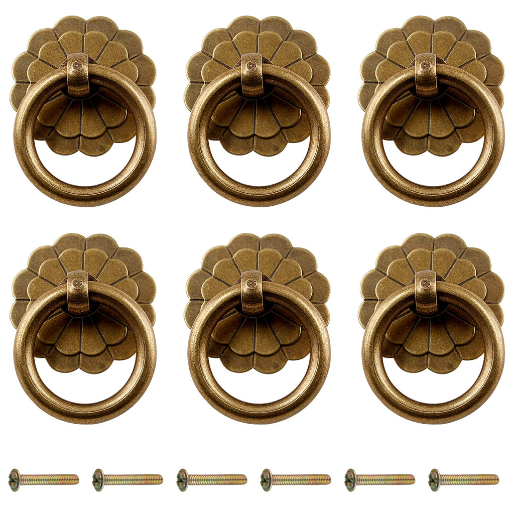 6Pcs Antique Brass Ring Pulls Vintage Cabinet Small Ring