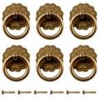 6Pcs Antique Brass Ring Pulls Vintage Cabinet Small Ring