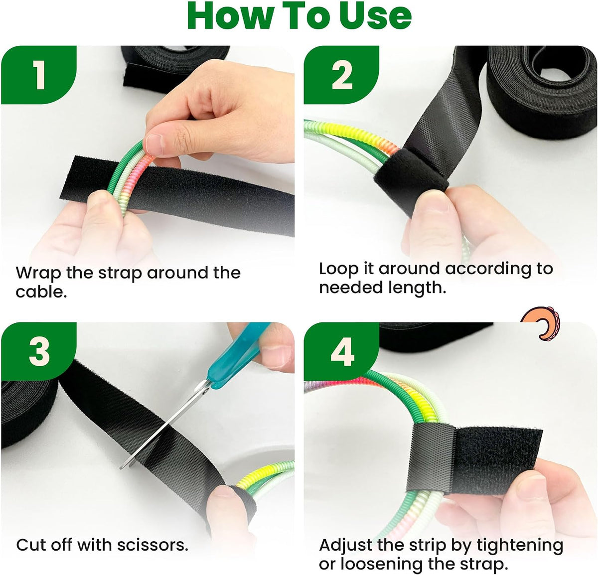 1 Inch x 30 FT Double Sided Hook and Loop Roll Tape (Black)