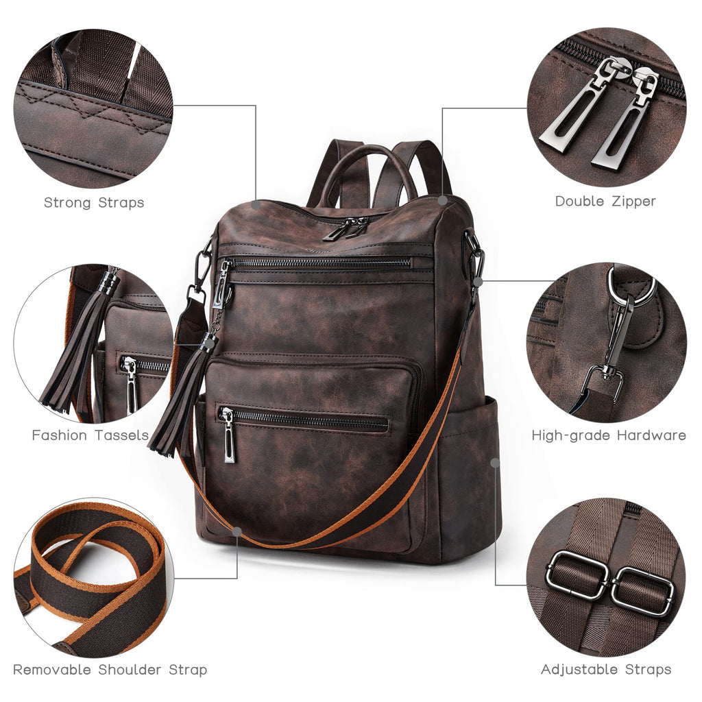 Vegan Leather Backpack Purse for Women with Adjustable Shoulder Bag