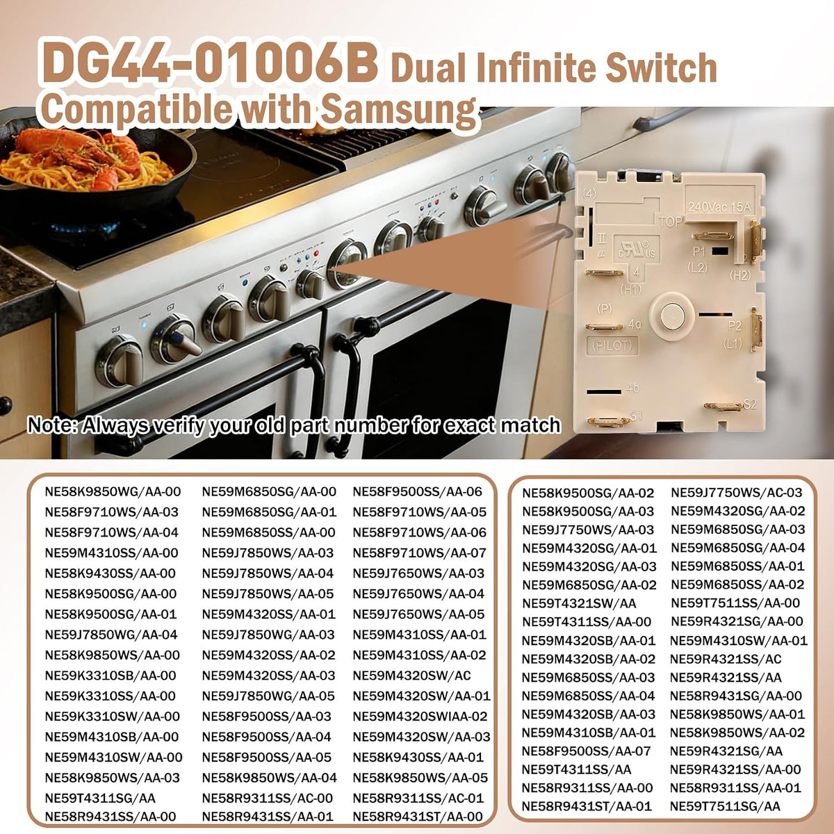 Dg44-01006b Dual Infinite Switch for Samsung Range, Replaces Per001-12d