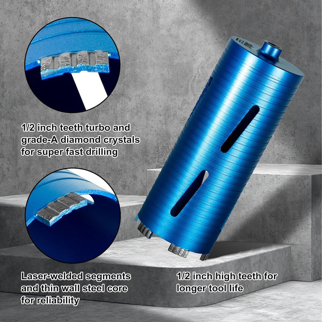Diamond Core Drill Bits 4 1/2" Diameter 10"/254mm Drilling Depth 5/8-11" Thread Core Bit Turbo Laser-Welded Segments