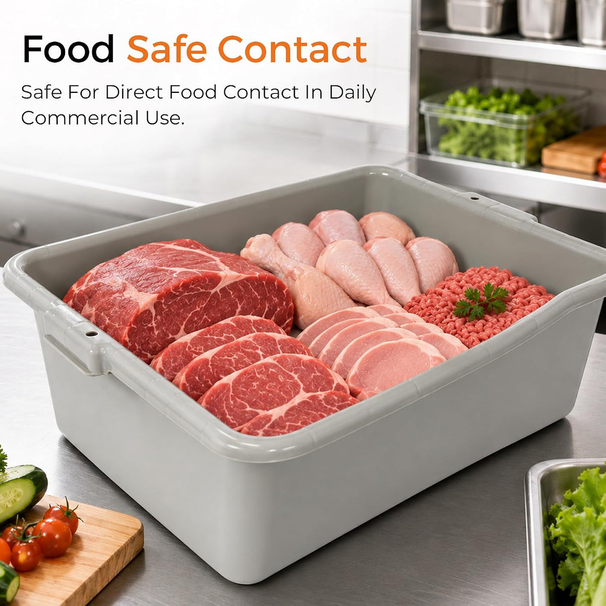 6-Pack 9 Gallon Meat Lug Tubs with Lids, Food Grade Plastic Storage Container