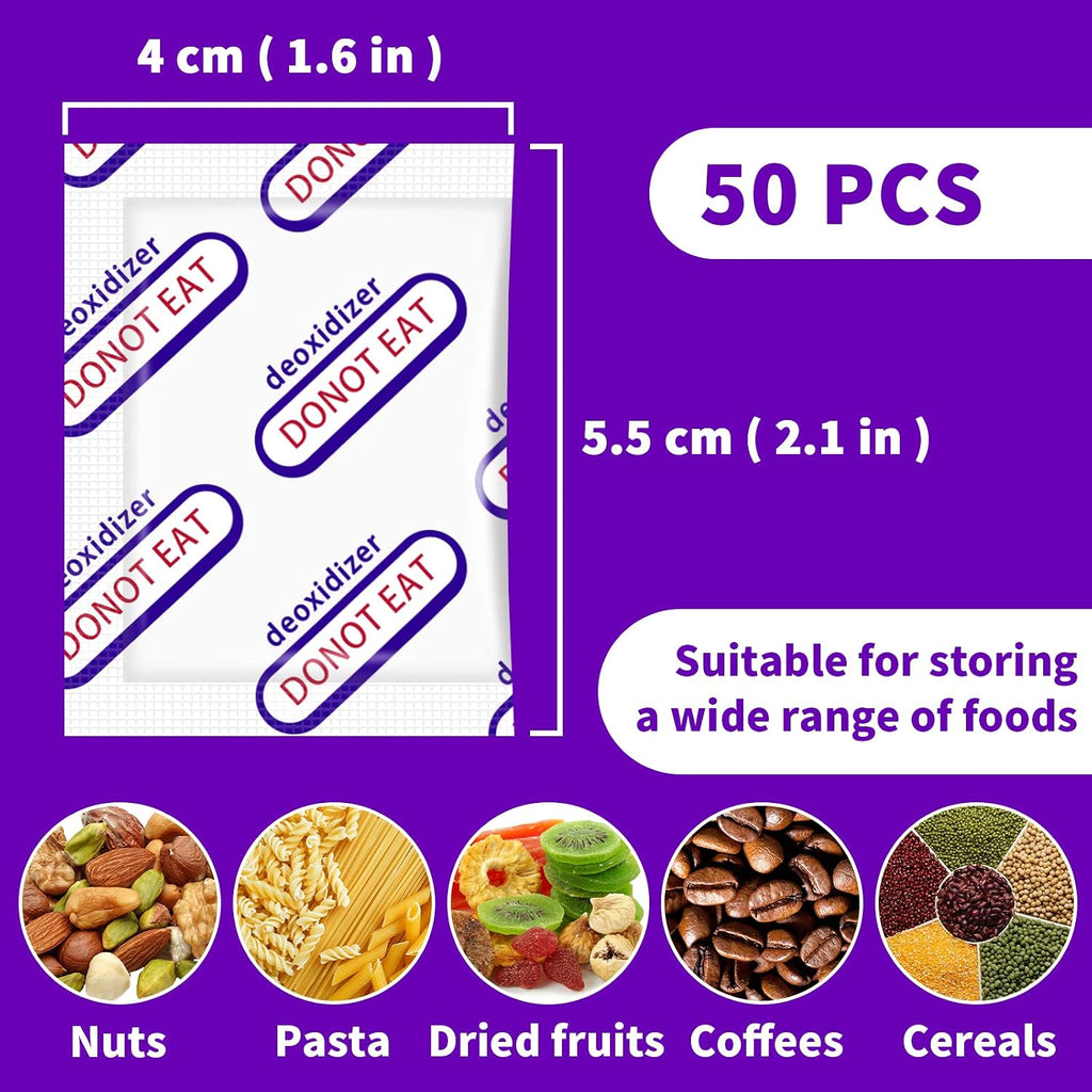 Individually Wrapped - Oxygen Absorbers for Food Storage 500cc, 50 Packs | Midukit Food Grade Oxygen Absorbers