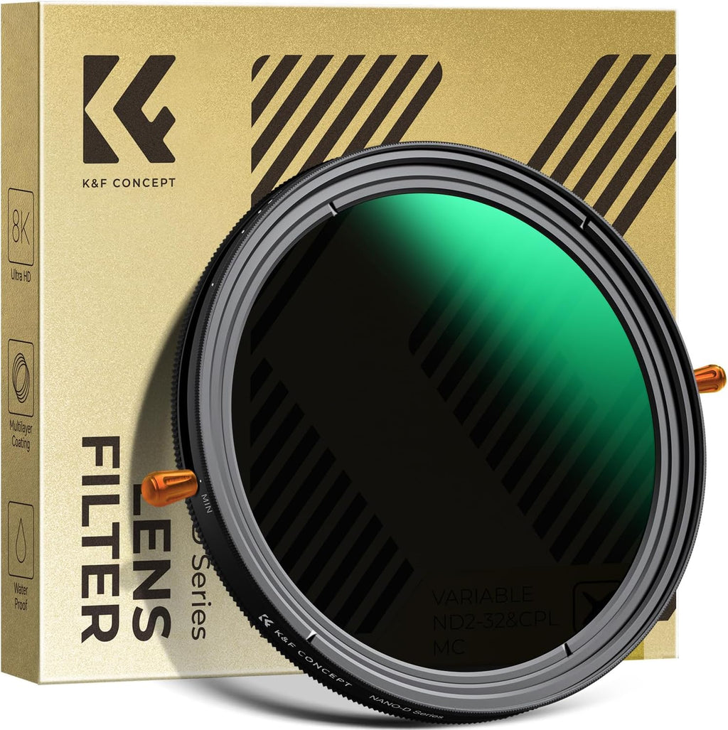 49mm Variable ND2-32 & CPL Polarizing Effect in 1 Lens Filter | 24 Multi-Coated Waterproof 1-5 Stops Adjustable