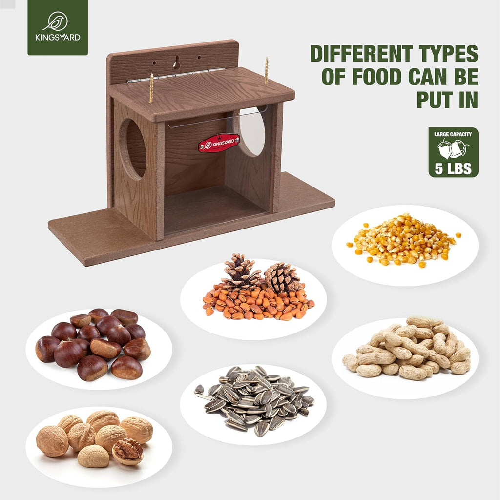 Squirrel Feeder Box for Outside, Recycled Plastic Squirrel Feeder Box with Corn Cob Holders, Easy to Refill & Clean