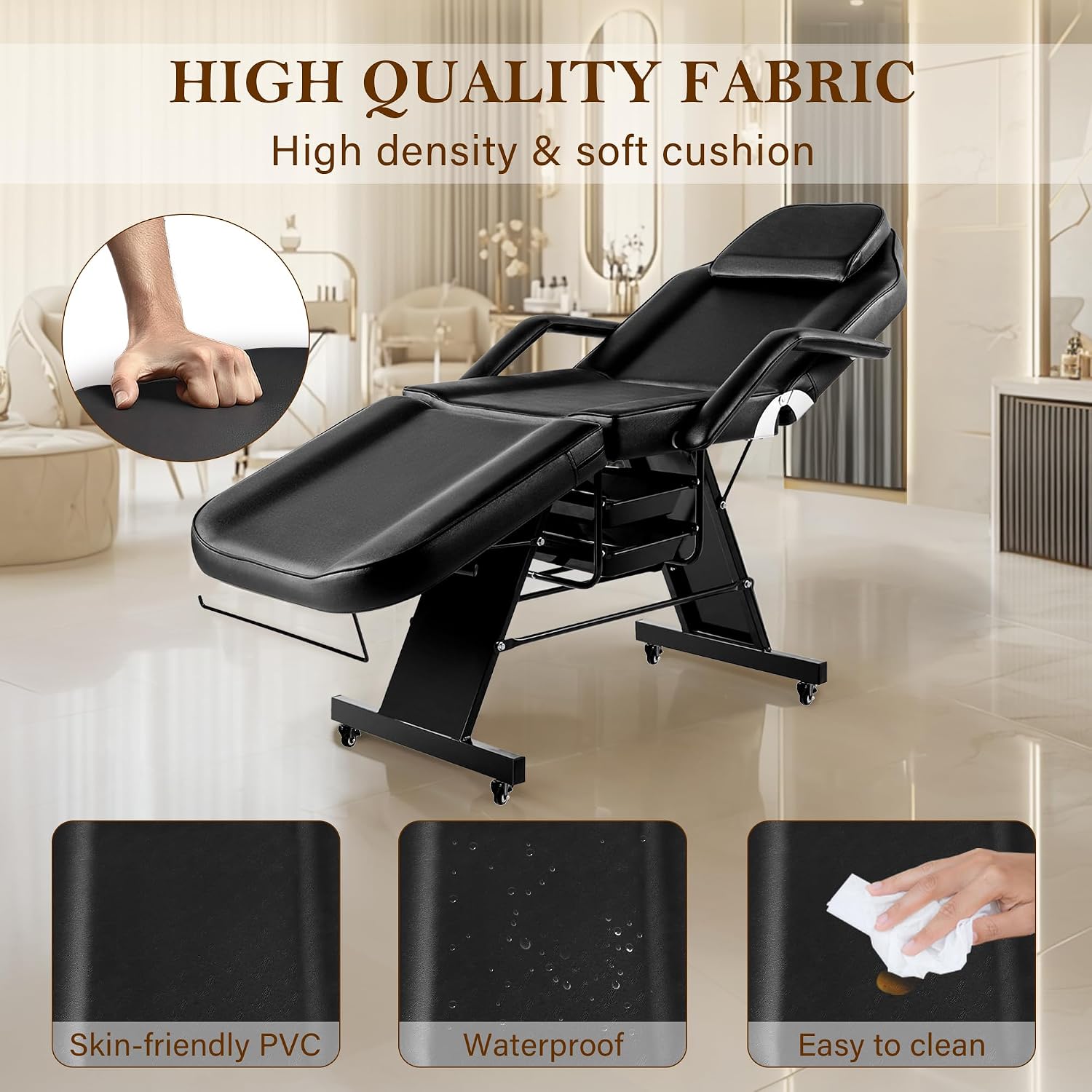 Tattoo Chairs for Client Facial Bed, Black Esthetician Bed with Wheels, Tilting Massage Lash Table for Artist with