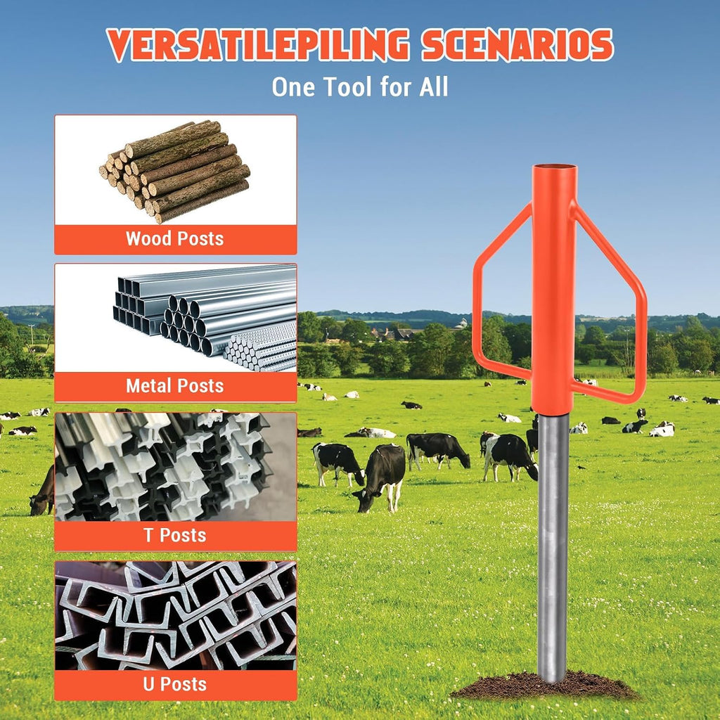 Fence Post Driver t-Post Pounder, Heavy Duty Steel Post Hammer with Handle for Wooden/u-Channel/Metal Fences