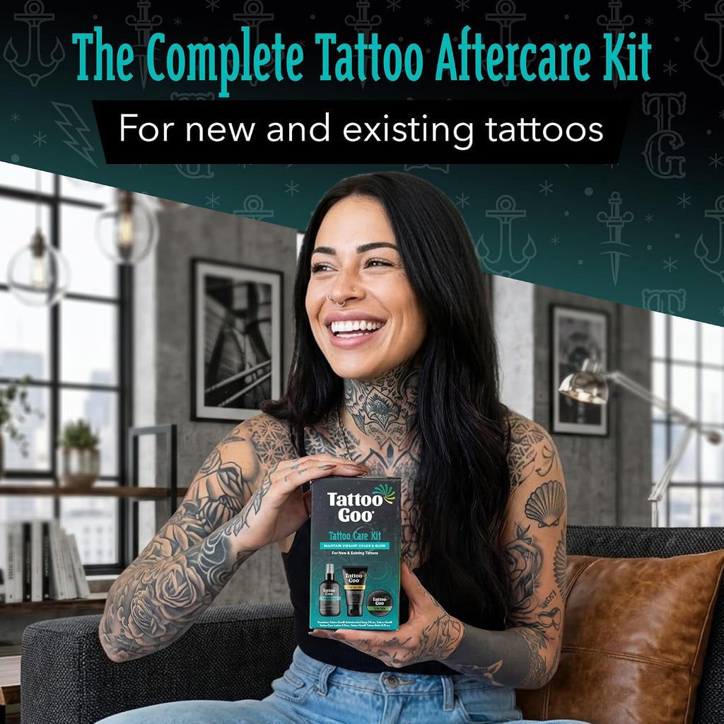 Tattoo Aftercare Kit, 3 Piece Set, Includes Antimicrobial Soap, Tattoo Balm & Healing Lotion, Main Vibrant Color &