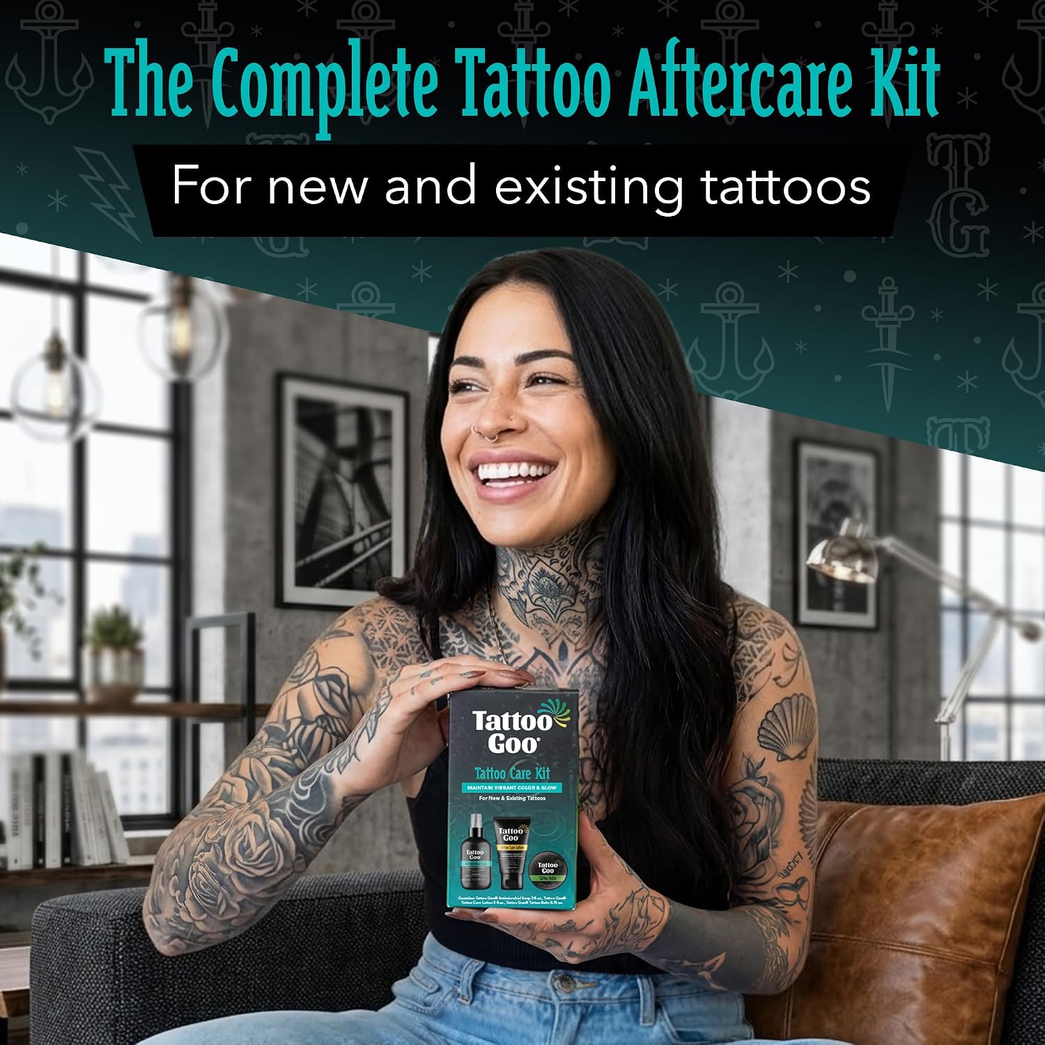 Tattoo Aftercare Kit, 3 Piece Set, Includes Antimicrobial Soap, Tattoo Balm & Healing Lotion, Main Vibrant Color &