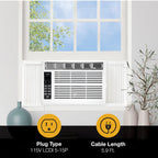 6,000 BTU Window Air Conditioner with Dehumidifier, Timer, White