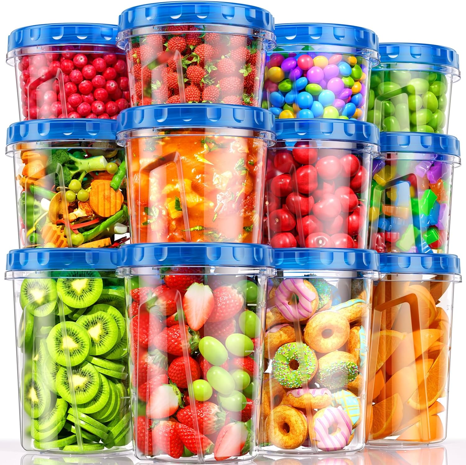 12 Pack- 34/24/17oz Freezer Storage Containers, Plastic Food Storage Containers with Twist Top Lids, BPA Free and
