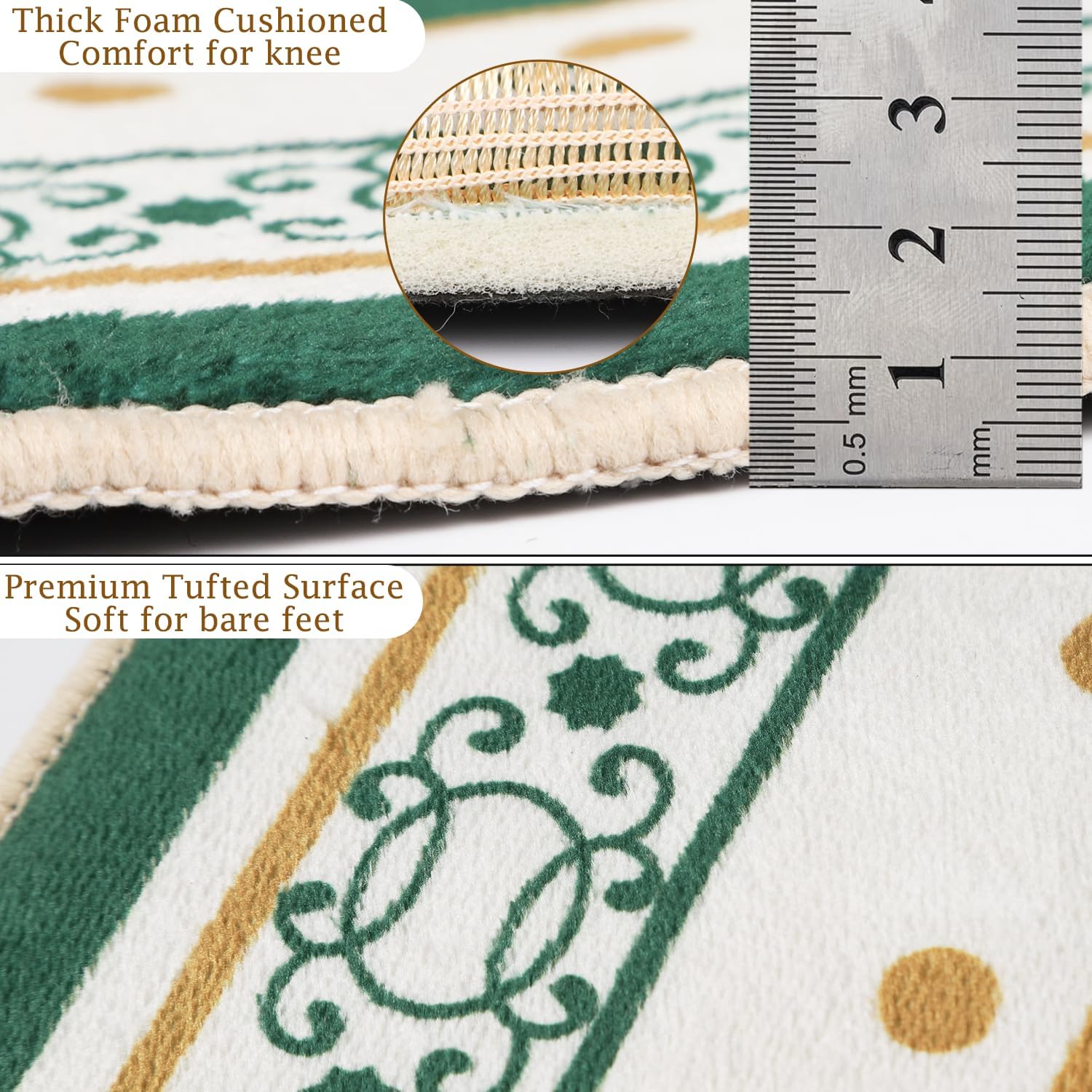 Prayer Mat Rug Ramadan Gifts - Thick Green Muslim Prayer Rug Islamic Tasbih Beads, Islamic Praying Mat Carpet for