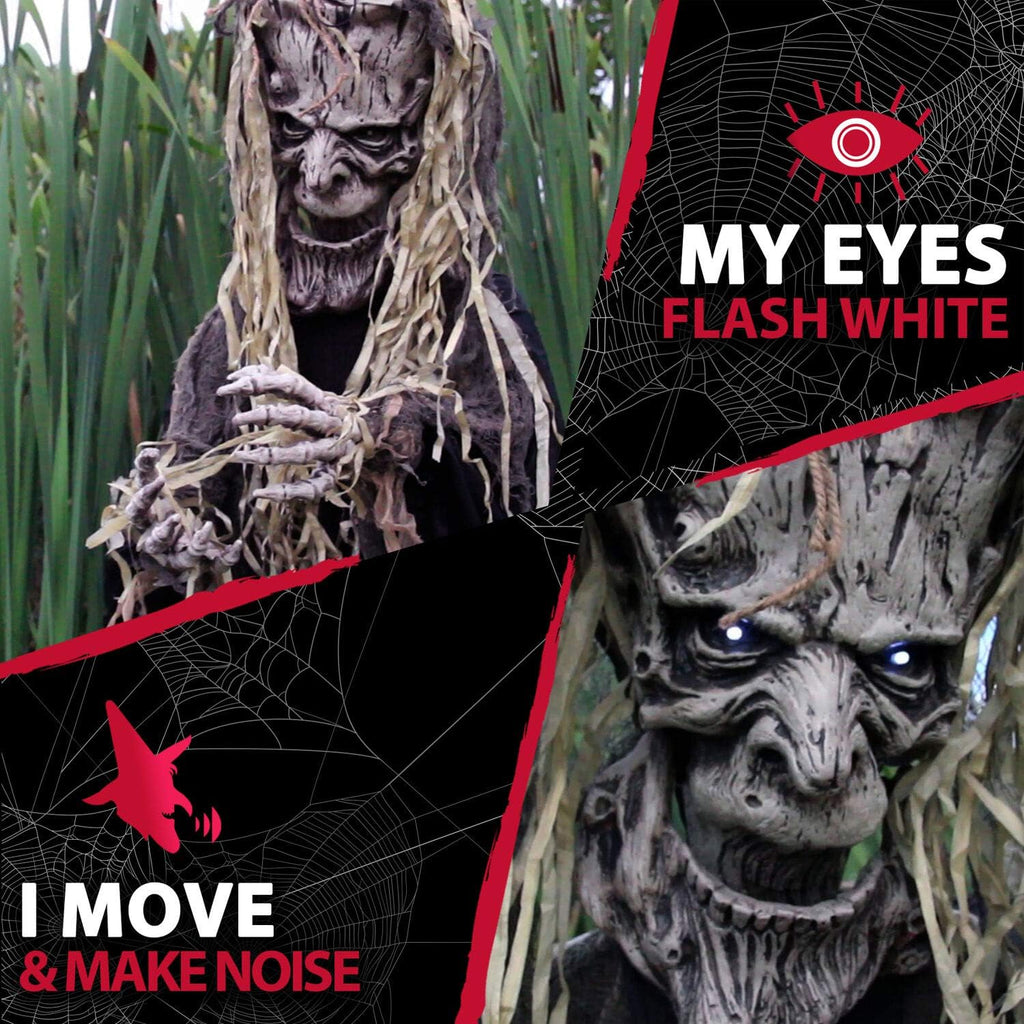 Life-Size Scary Talking Tree Man Halloween Animatronic with Touch Activated Lights and Sound, Battery Operated Indoor