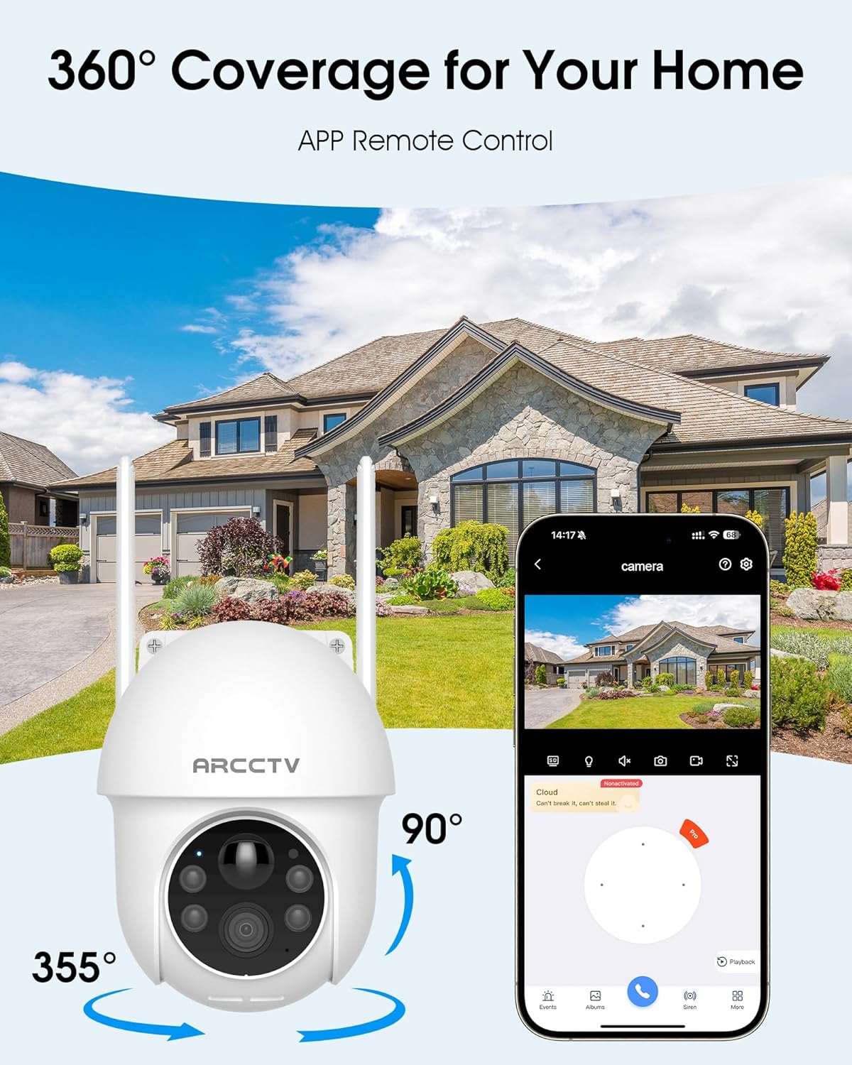 Solar Security Cameras Wireless Outdoor, 4MP 360° View Battery Powered Outdoor Camera, Night Vision with Spotlight
