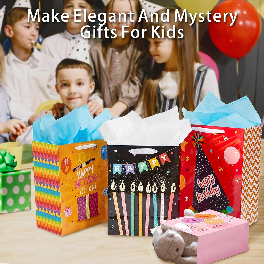 Birthday Gift Bags Assorted Size with Ribbon Handles and Tissue Paper