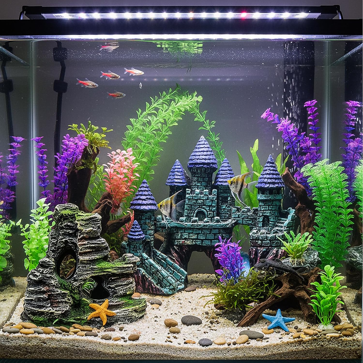 13 Pieces Aquarium Decorations Kit, Fish Tank Decorations Set Small Resin Castle and Rockery Betta Fish Cave Hideout