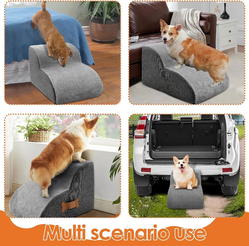 Cat/Dog Ramp Stair Stable, 2/3 Step Small Dog Stair Safe Sponge Filling Pet Ladder Ramp, Nonslip Bottom for Cat Puppy