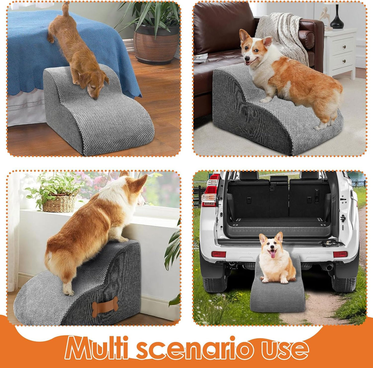 Cat/Dog Ramp Stair Stable, 2/3 Step Small Dog Stair Safe Sponge Filling Pet Ladder Ramp, Nonslip Bottom for Cat Puppy