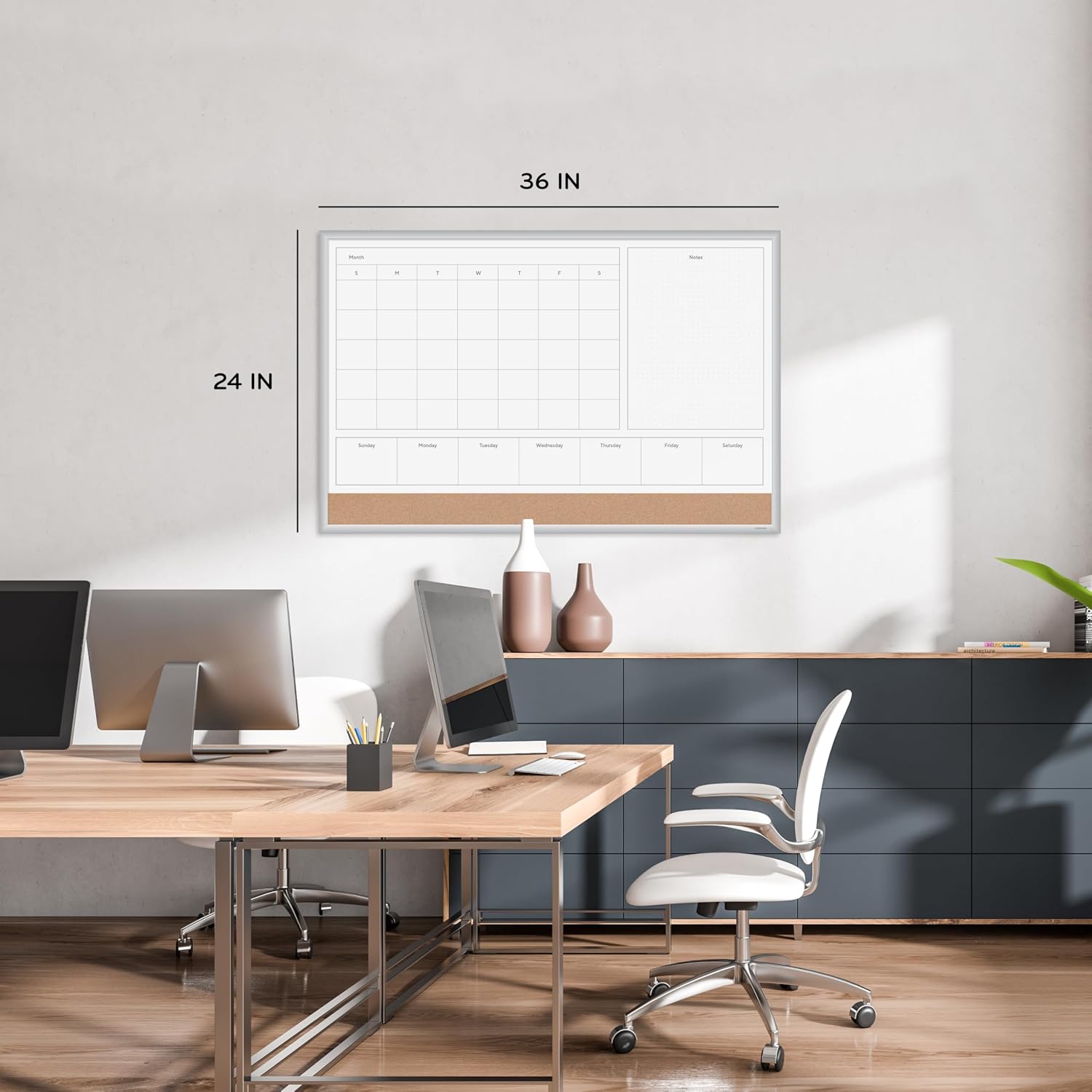 Magnetic Dry Erase 4-in-1 Calendar White Board, 36" x 48", Silver Aluminum Frame