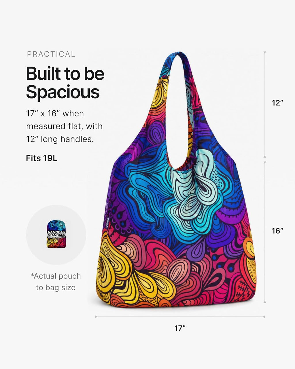 Standard 19L Tote Foldable Packable Reusable Grocery Shopping Bag