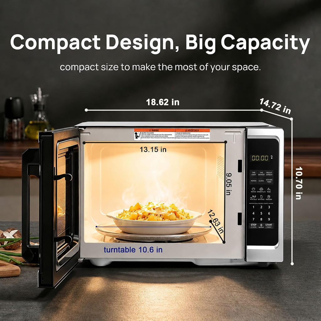 Countertop Microwave Oven 0.9 Cu. Ft, 900W Small Compact Microwave with LED Lighting, 6 Auto Menus, Turntable, Child