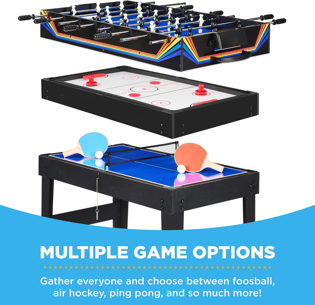 2x4ft Combo Game Table Set for Home, Game Room, Friends & Family w/Hockey, Foosball, Pool, Shuffleboard, Ping Pong