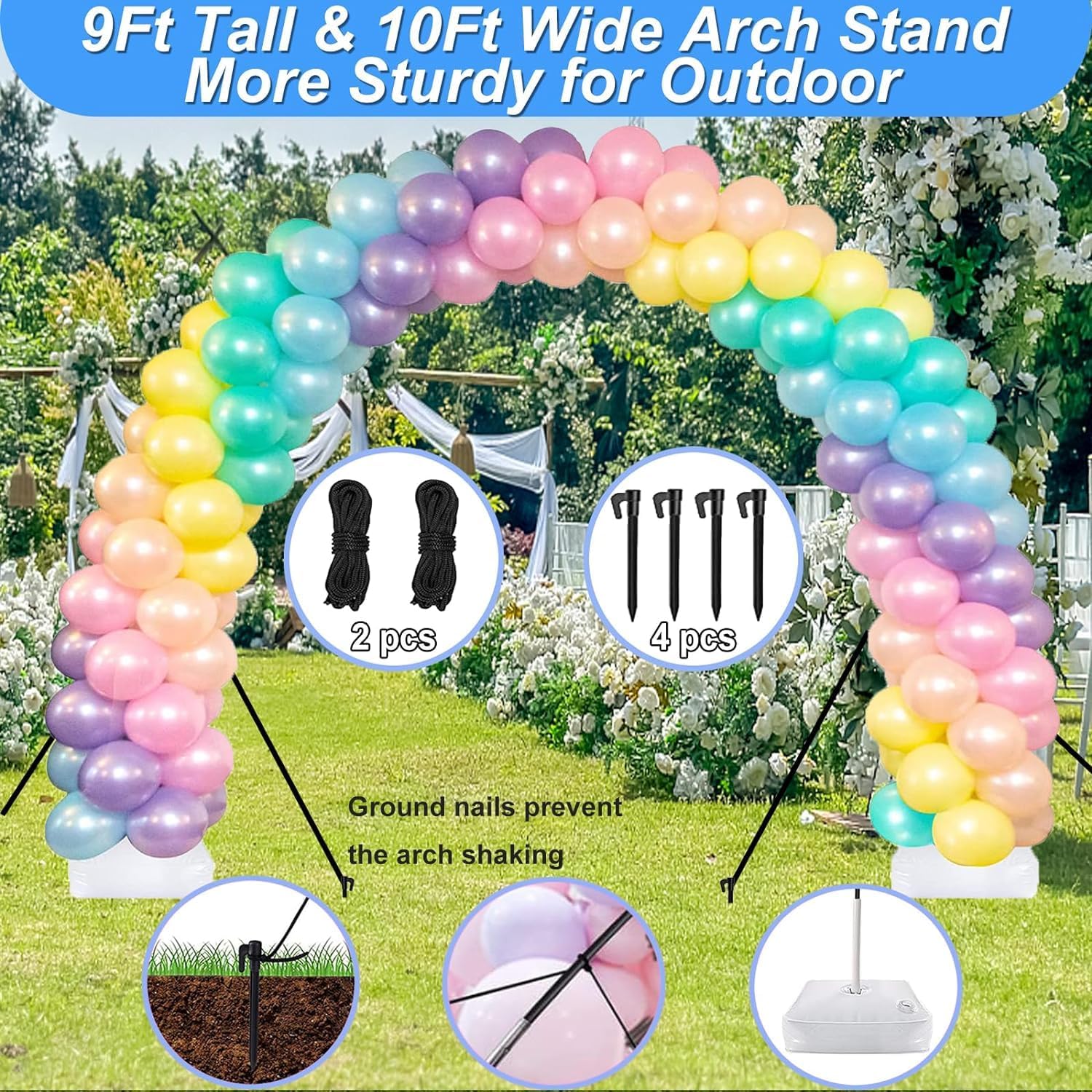 Balloon Arch Kit and Balloon Pump, 10FT Width 9FT Height Adjustable Balloon Arch Stand with NEW DESIGNED 2 Balloon