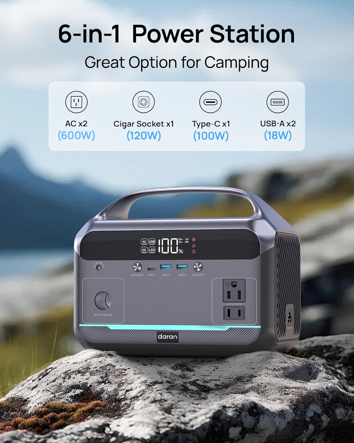 Portable Power Station 600W with 80W Solar Panel, 288Wh LiFePO4 Battery Solar Generator, 2h Fast Charging Compact