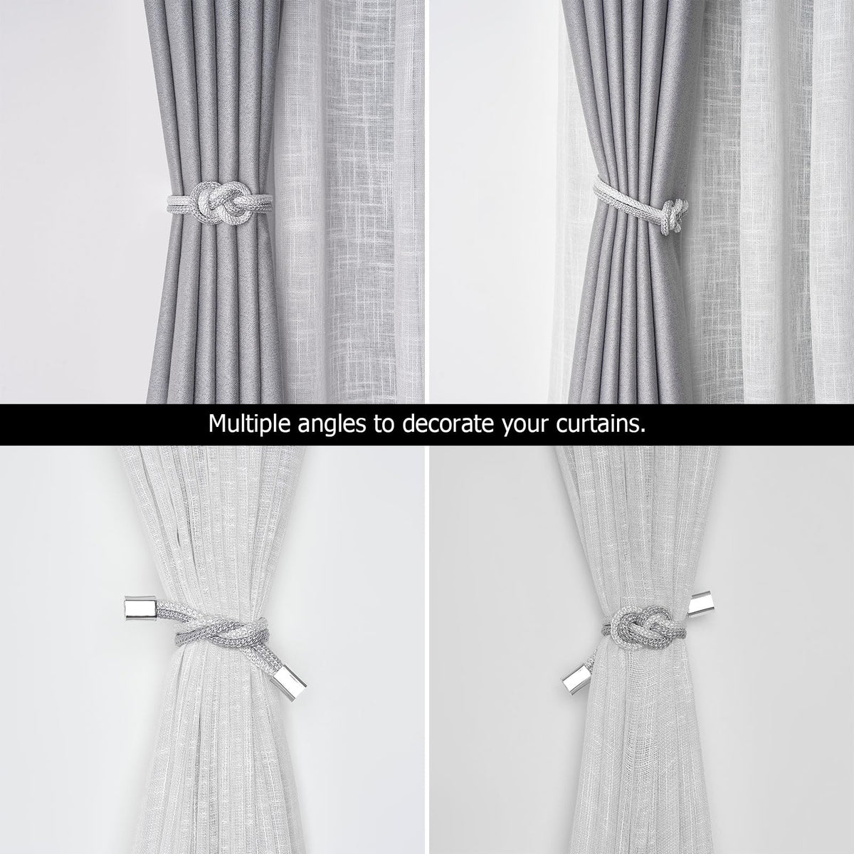4 Pack Mini Magnetic Curtain Tiebacks Nordic Simple Style Drape Tie Backs Elegant Hand Weave Rope Knot Decorative