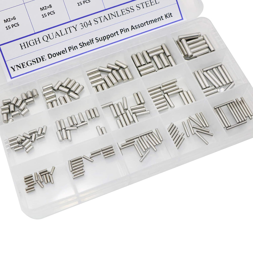 225 Pieces Dowel Pins Stainless Steel Shelf Support Pegs Pin Rod Fasten Elements Assortment Kit - Size Include M2 M3 M4