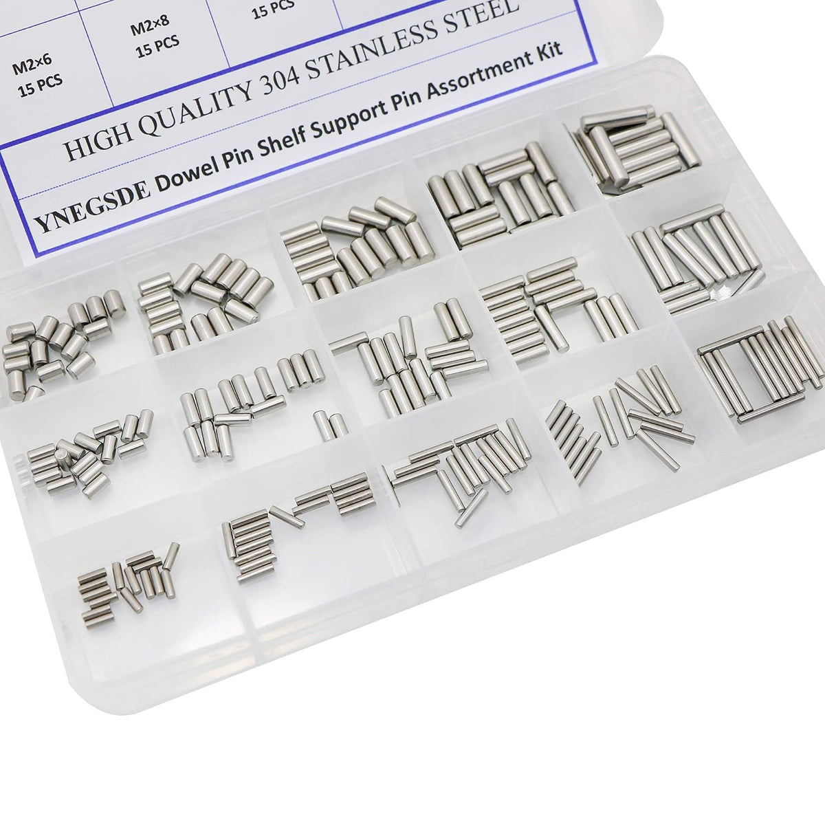 225 Pieces Dowel Pins Stainless Steel Shelf Support Pegs Pin Rod Fasten Elements Assortment Kit - Size Include M2 M3 M4