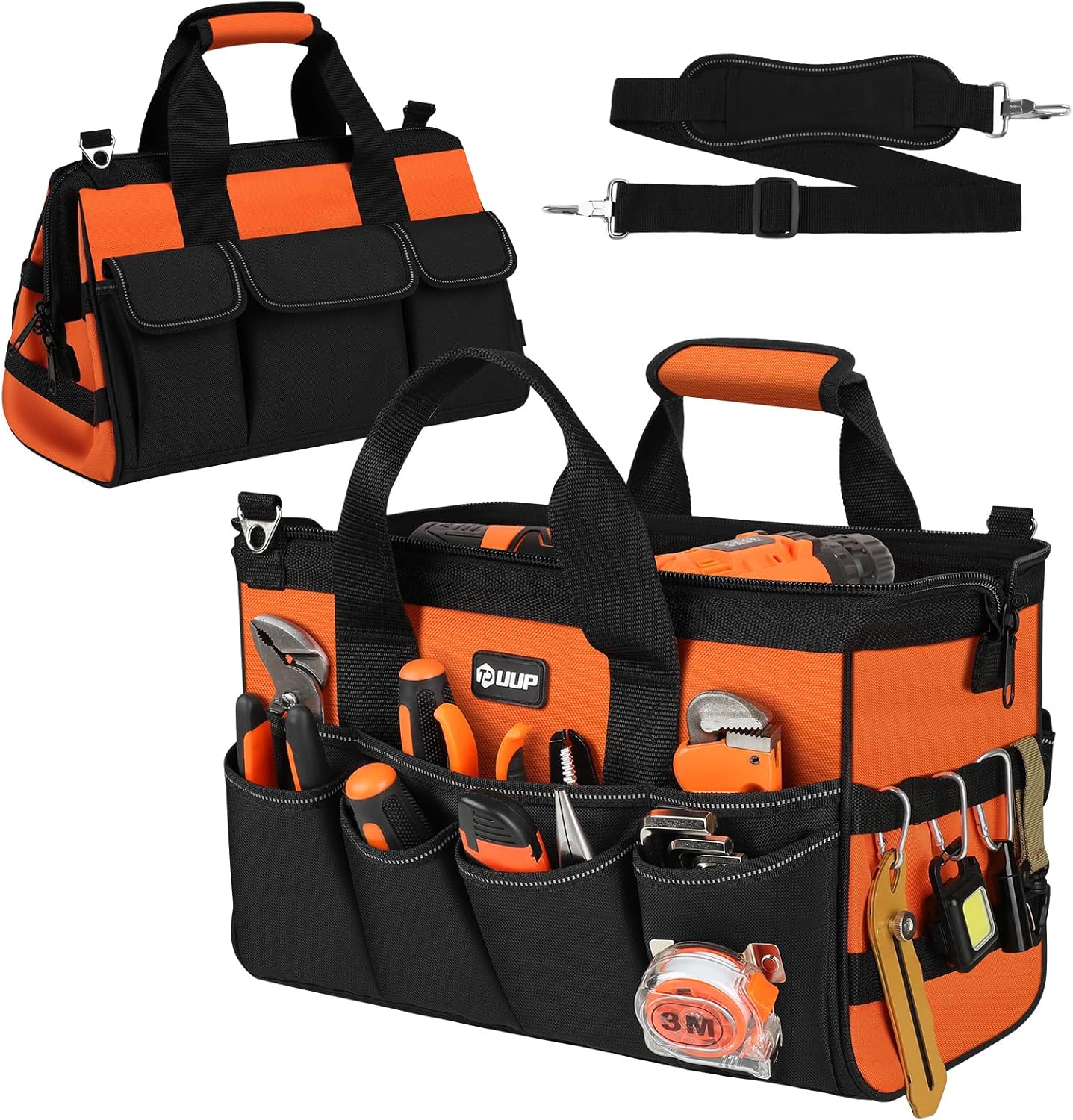 Heavy Duty Tool Bag 15-Inch, 16-Pocket Portable Soft Tool Box Organizer Storage, Handle Tactical Carry Tote Empty