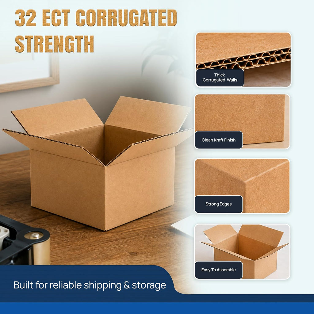 Shipping Boxes Mailers 8x6x4 inches Cardboard Small Packing Kraft Moving Mailing Box, (Pack of 10) Sturdy Cardboard