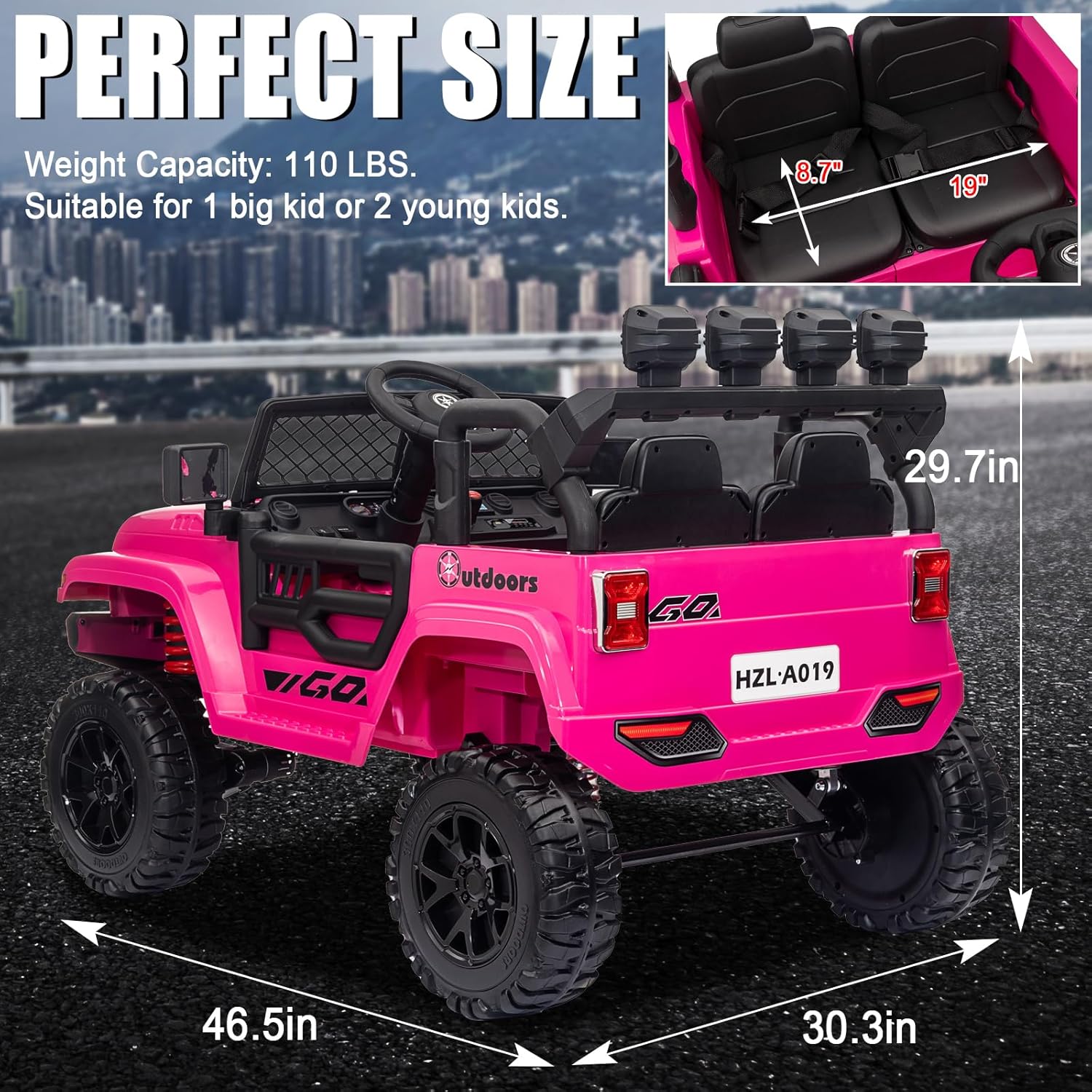 XL 24V 2 Seater Ride On Truck with EVA Tire, Battery Powered Electric Ride On Car with Remote Control, Bluetooth, Pink