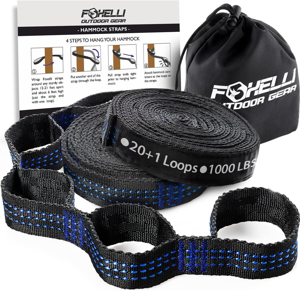 XL Hammock Straps - Extra Long 20FT Heavy Duty No-Stretch Suspension System, 40+2 Loops, 2000 LBS Capacity, for