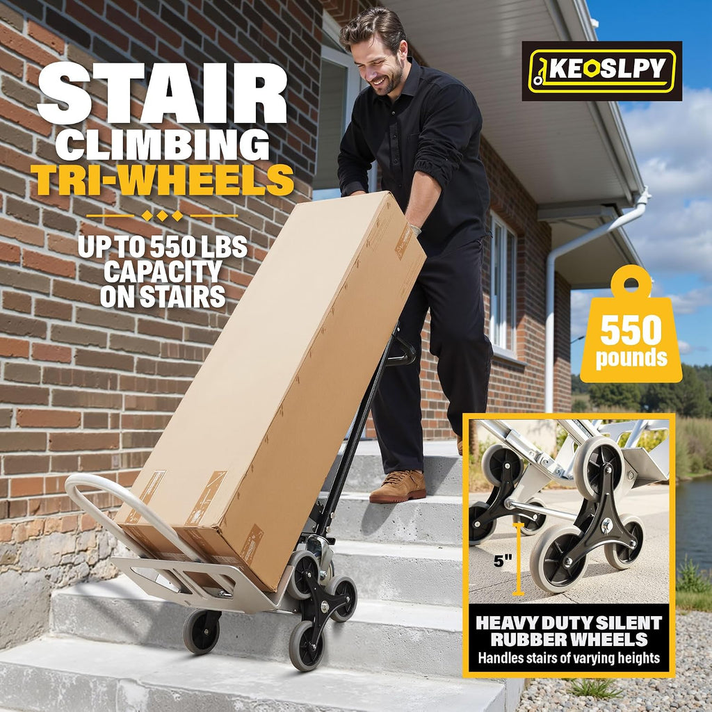 3 in 1 Industrial Convertible Hand Truck Dolly 1000 LBS Capacity | Heavy Duty Stair Climbing Dolly Cart, Aluminum