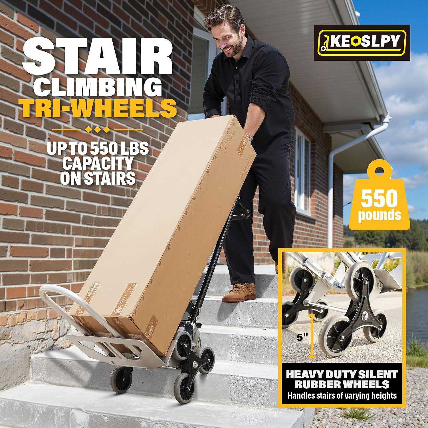 3 in 1 Industrial Convertible Hand Truck Dolly 1000 LBS Capacity | Heavy Duty Stair Climbing Dolly Cart, Aluminum