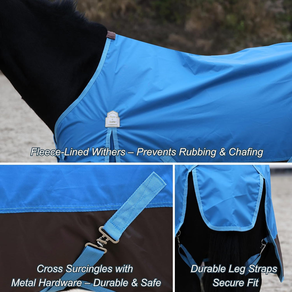 420D Ripstop Lightweight Horse Turnout Sheet, No Fill, Water-Resistant & Breathable Horse Blanket for Spring and Mild