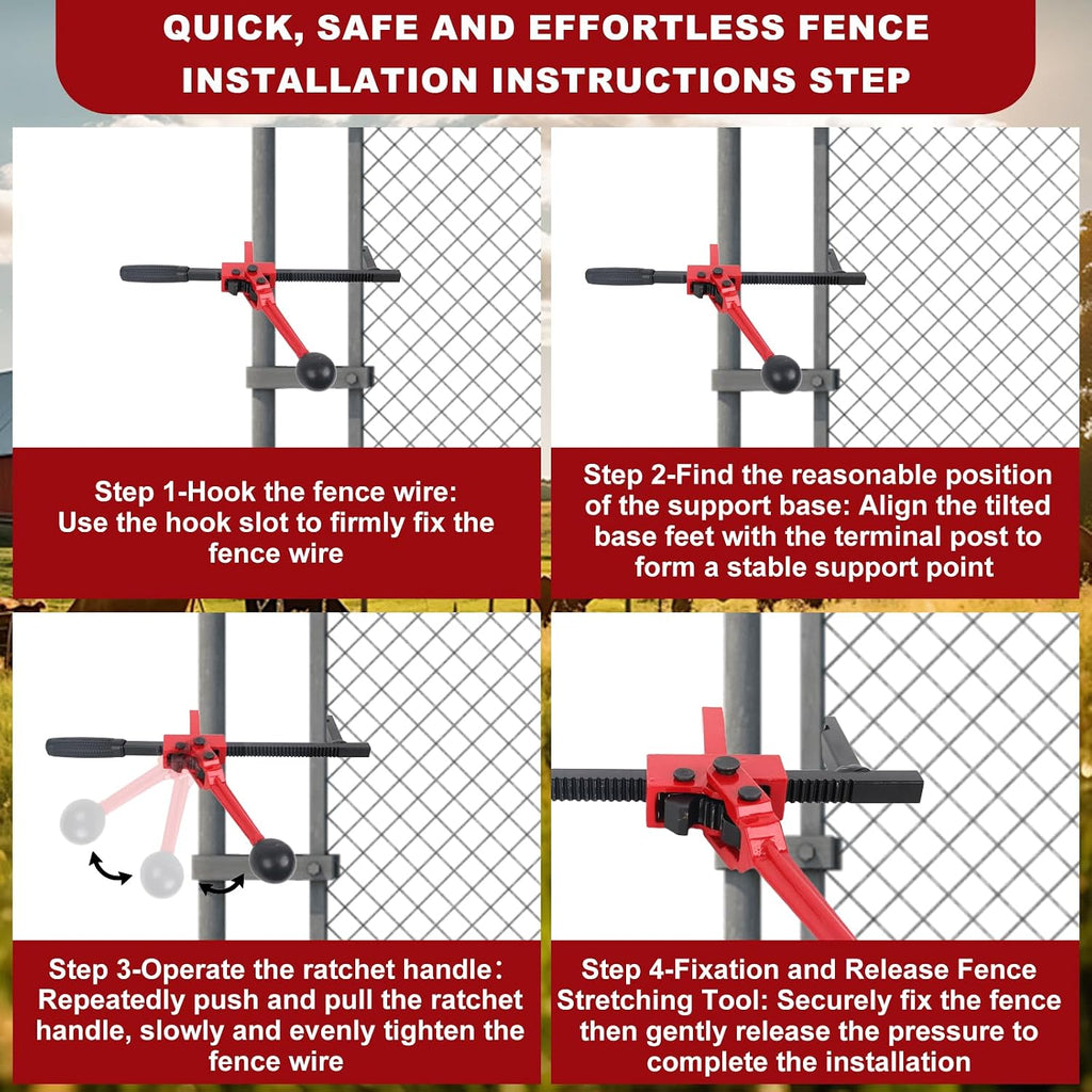 Chain Link Fence Stretcher Tool, Heavy-Duty Fence Puller Tensioner for Woven Wire, Barbed Wire Chain Link Fence with