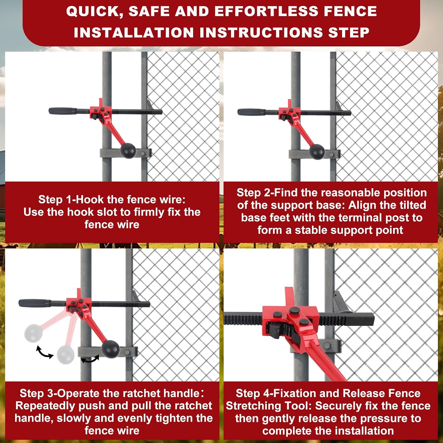 Chain Link Fence Stretcher Tool, Heavy-Duty Fence Puller Tensioner for Woven Wire, Barbed Wire Chain Link Fence with