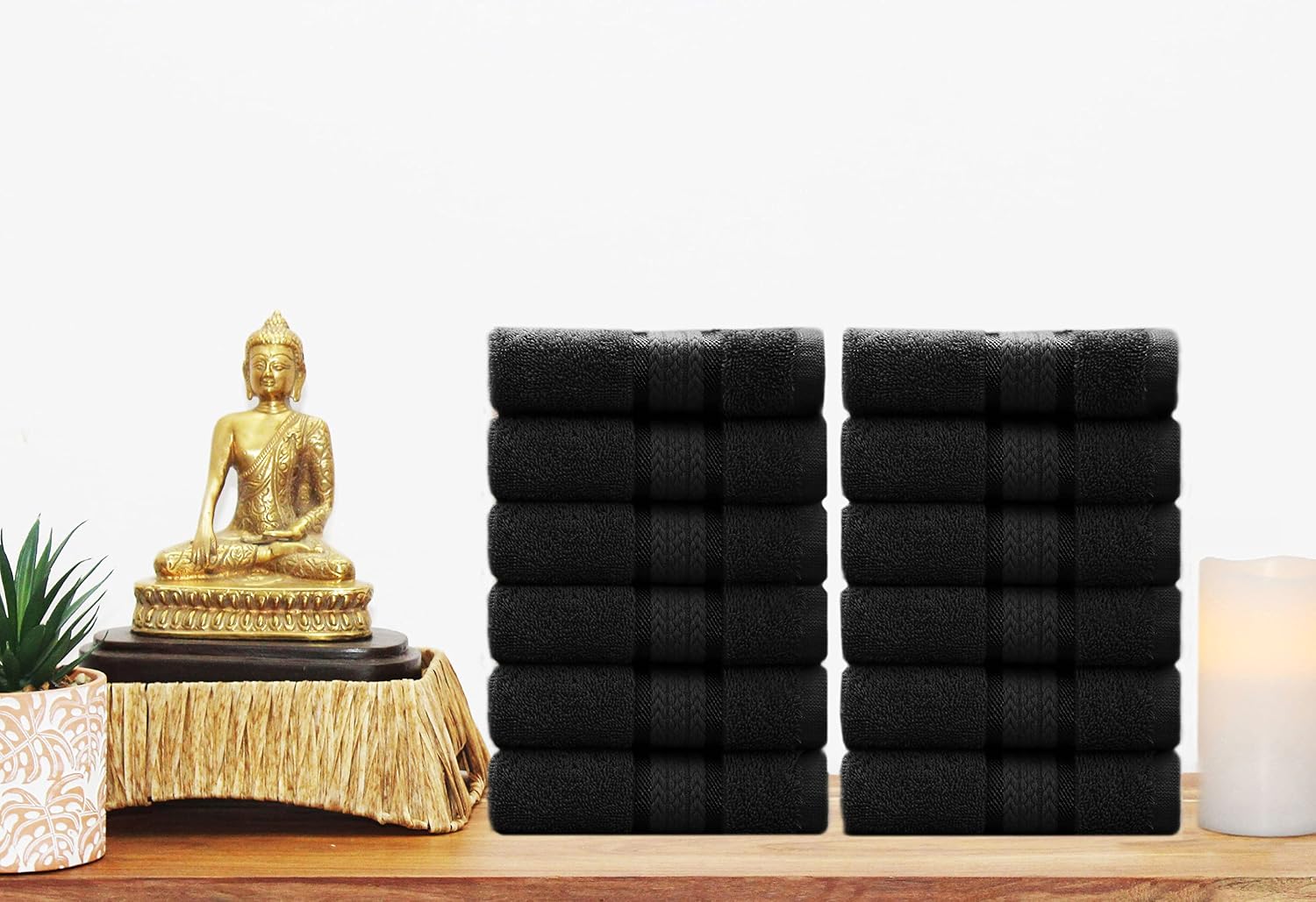 Ultra Soft Washcloths - 12 Pack 100% Ringspun Cotton Facecloth | Large 12x12 inch Black Wash Cloths - Plush 580 GSM