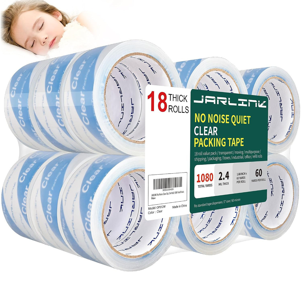 18 Rolls Quiet No Noise Clear Packing Tape