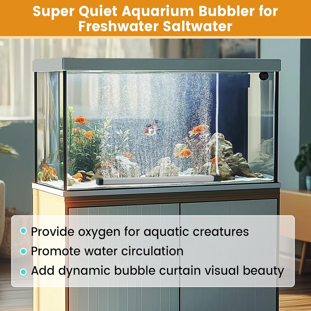 Aquarium Bubble Strip, Nano Air Bubble Curtain Wall Aquarium Air Stone Kit, Quiet High Dissolved Oxygen Diffuser Fish