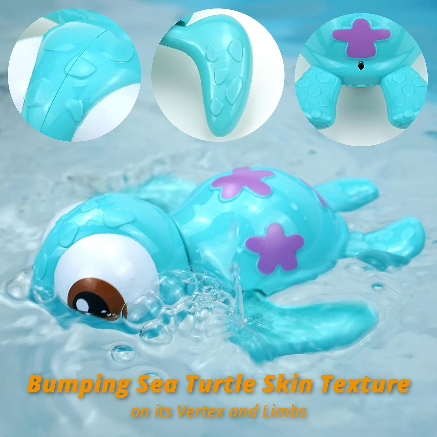 Wind-up Swimming Sea Turtles Bath Toy, No Battery Mold-Free Anti-Rust Interactive Montessori Toy for Kids 18M+ (Blue)