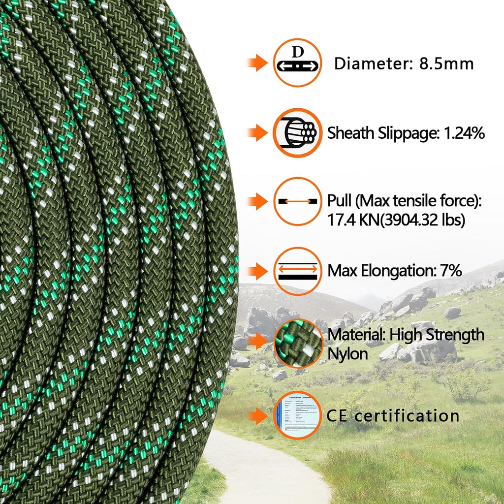 8.5mm Static Climbing Rope, Outdoor Rock Climbing Ropes, Heavy Duty Rappelling Rope for Fire Rescue, Escape