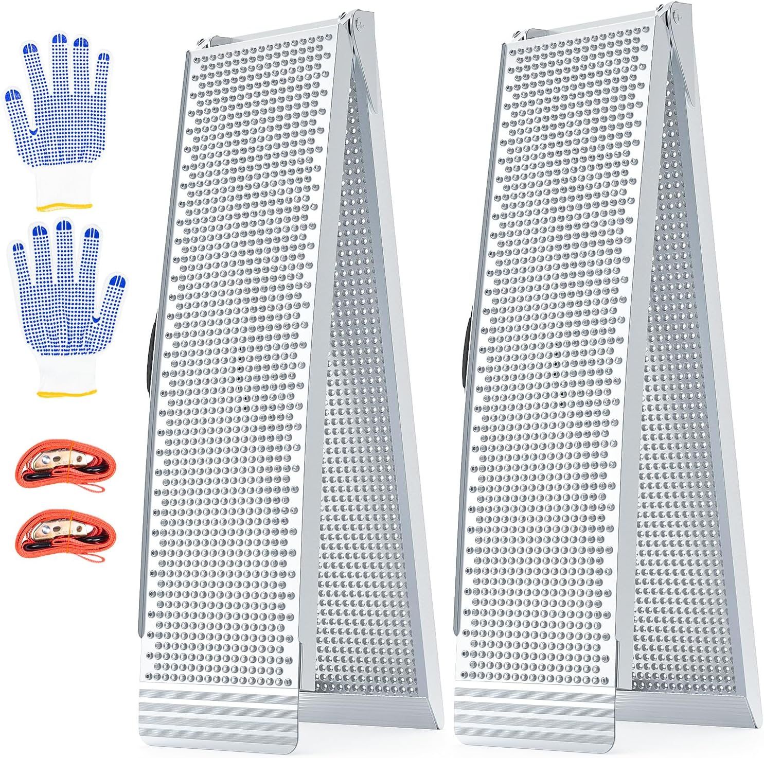 Aluminum Loading Ramps, 1900Lbs Capacity, 7.5ft Trunk Ramps for Pickup Trucks, Trailers Ramp with Load Straps for