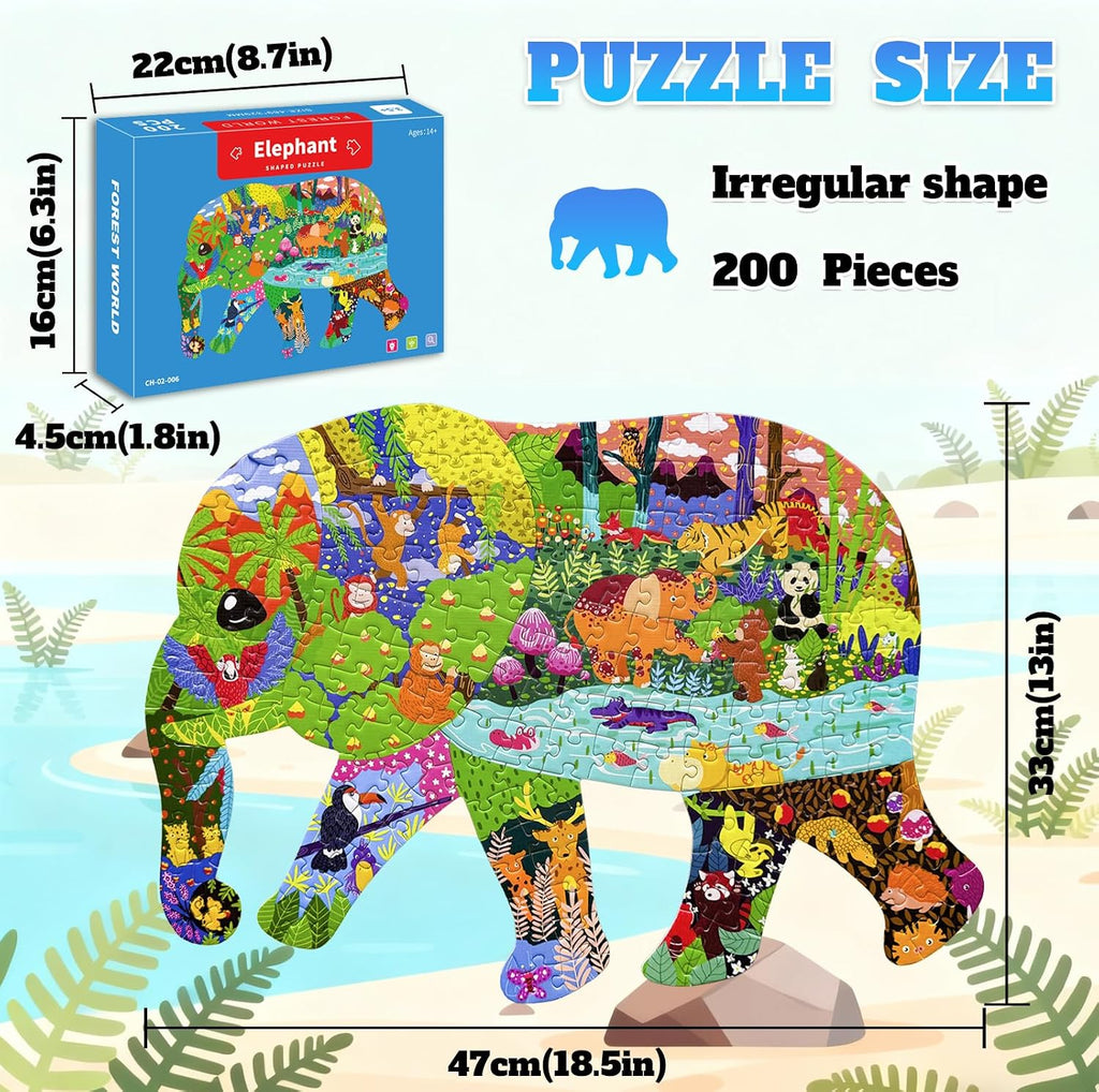 Irregular Animal Puzzles for Kids Ages 4-6 6-8 8-10 10-12 Year Old,Elephant Puzzle 200 Pieces Enlightening Floor
