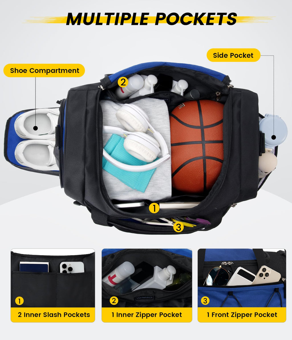 18 Inches Structured Gym Bag with Shoe Compartment, Blue