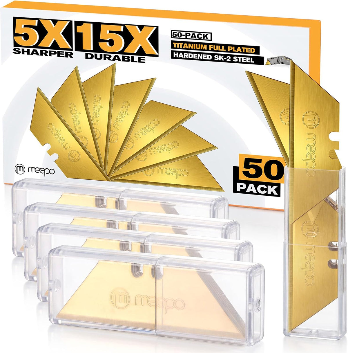 Utility Knife Blades, Never Rust, Titanium SK-2 Steel, 50-Pack